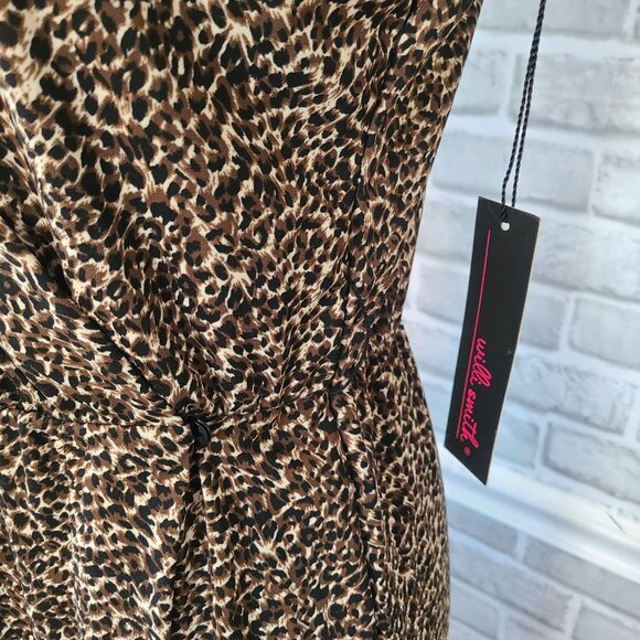 Vintage Willi Smith Cheetah Print Faux Wrap Midi Dress Mob Wife Retro Made USA M - Picture 4 of 7